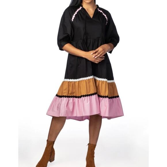 Crosby by Mollie Burch Colorblock Talulah Midi Dress Women's Size Medium Black - Picture 1 of 11